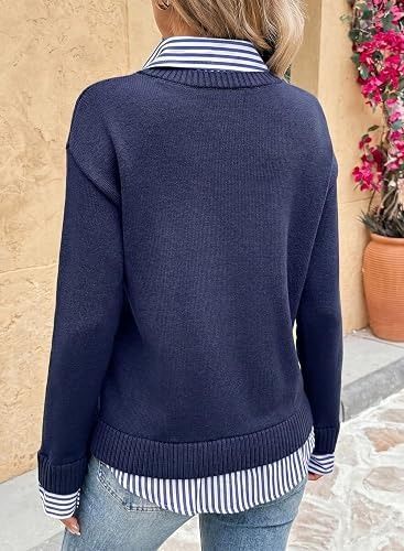 Navy Blue Sweater With Striped Shirt imagen 2