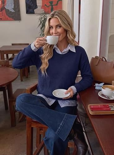 Navy Blue Sweater With Striped Shirt