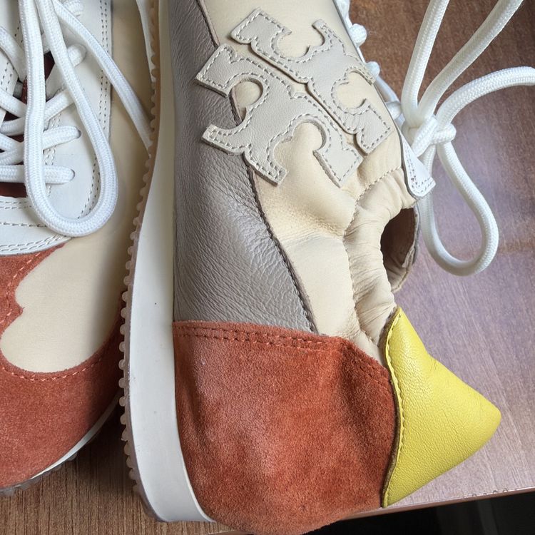 Tory Burch Colour Block Rust Yellow Suede Leather Sneakers Trainers Uk 7 70s image 7