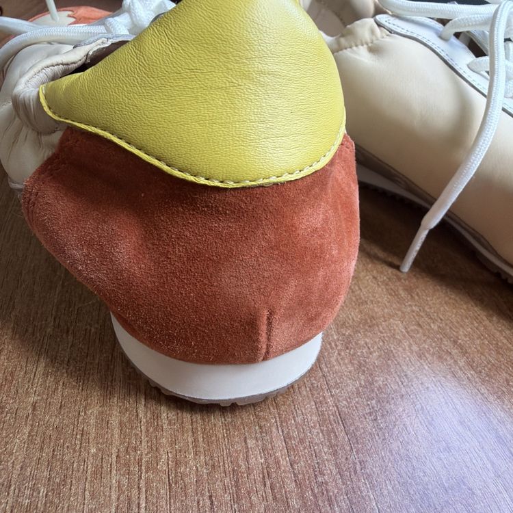 Tory Burch Colour Block Rust Yellow Suede Leather Sneakers Trainers Uk 7 70s image 3