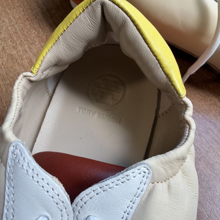 Tory Burch Colour Block Rust Yellow Suede Leather Sneakers Trainers Uk 7 70s image 4