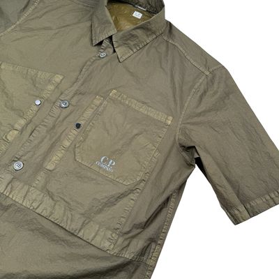 CP Company Khaki Brown Spellout Nylon Short Sleeve Button Shirt - Medium 3