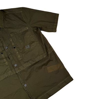 CP Company Khaki Brown Spellout Nylon Short Sleeve Button Shirt - Medium 6