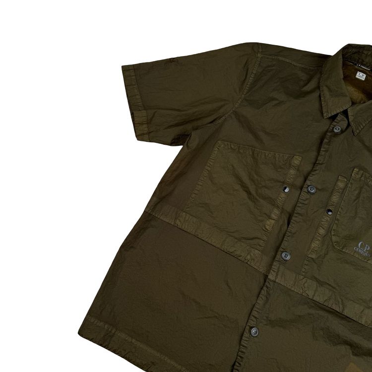CP Company Khaki Brown Spellout Nylon Short Sleeve Button Shirt - Medium 2
