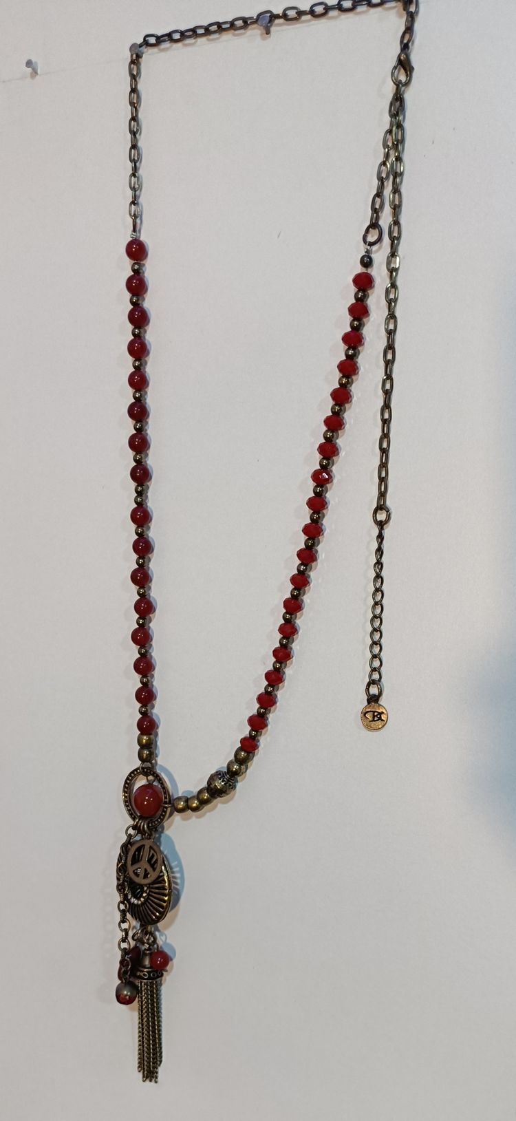 Antique Brass Red Bead and Charm Y-Necklace image 3