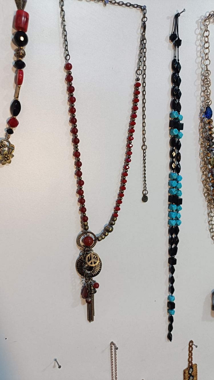 Antique Brass Red Bead and Charm Y-Necklace image 4