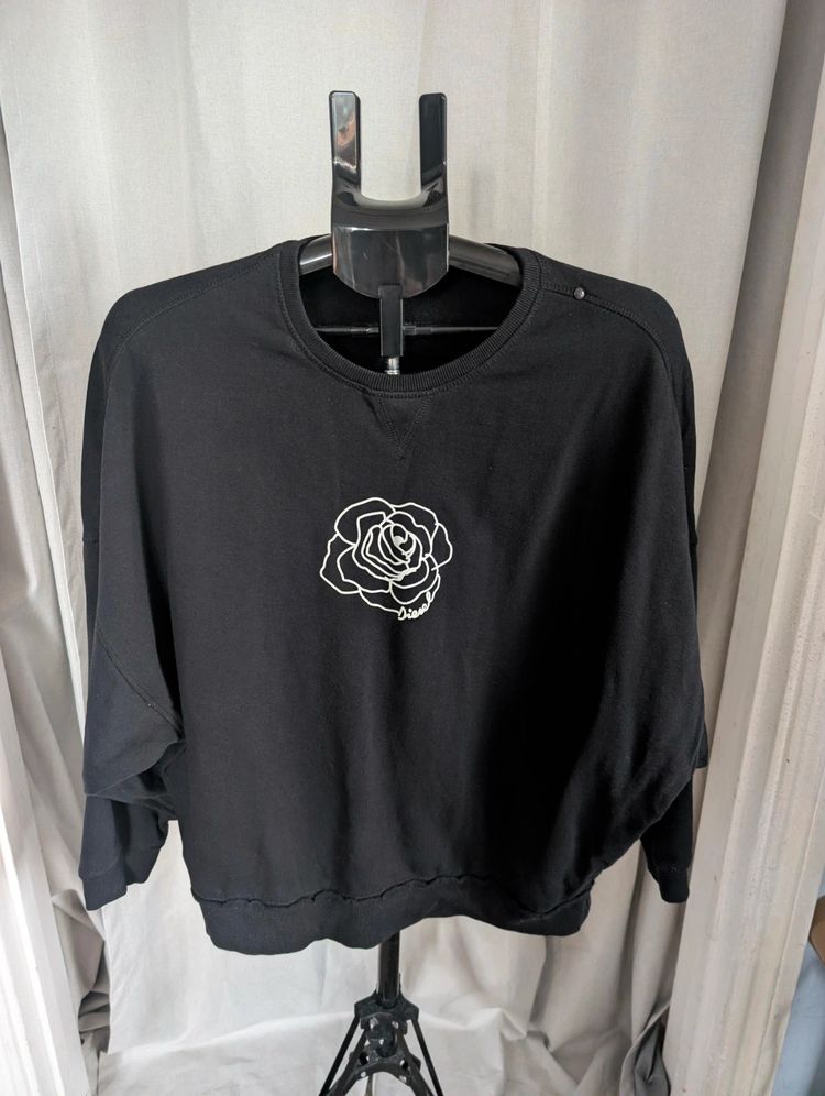 Diesel Black Rose Outline Graphic Sweatshirt Jumper Stud Detail image 1