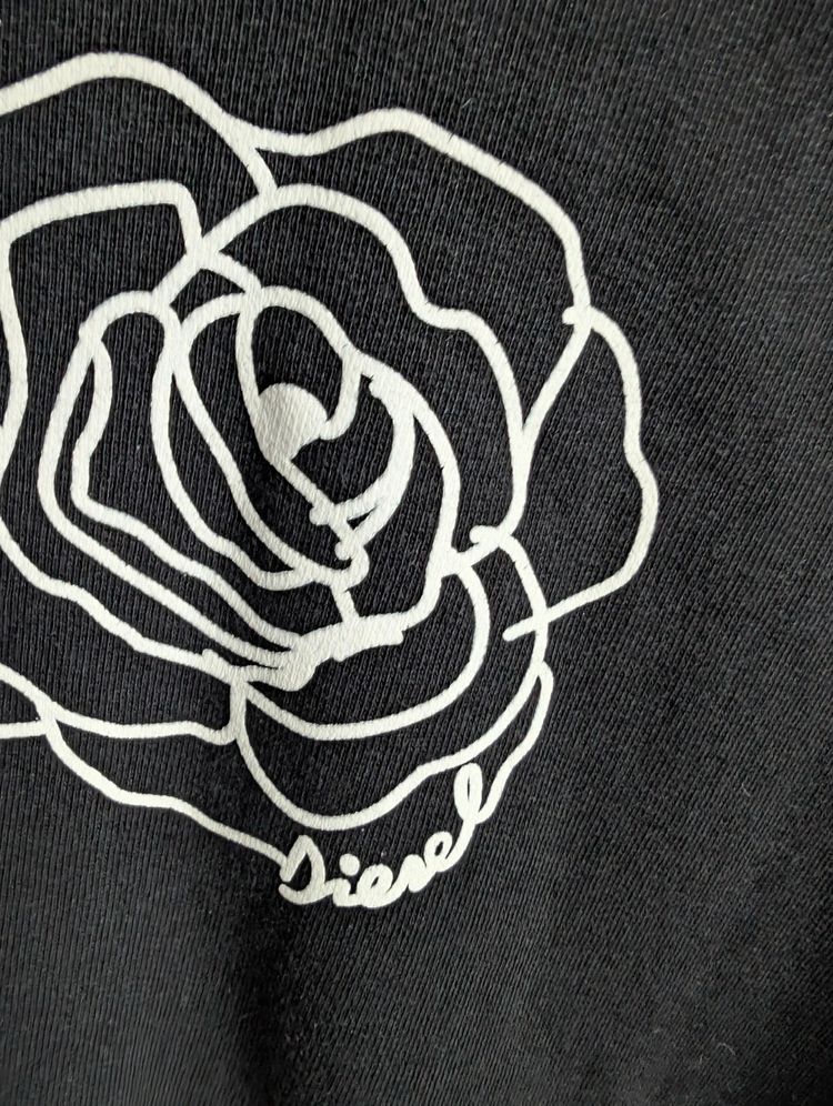 Diesel Black Rose Outline Graphic Sweatshirt Jumper Stud Detail image 3