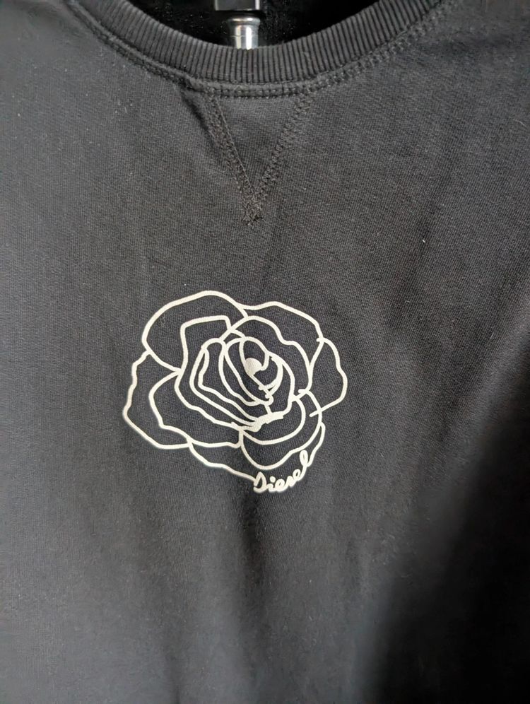 Diesel Black Rose Outline Graphic Sweatshirt Jumper Stud Detail image 2