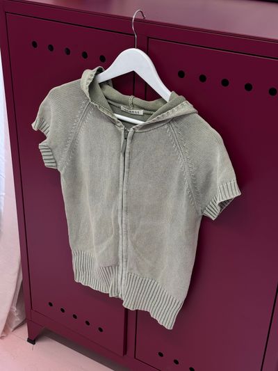 Short Sleeve Hooded Zip-Up Sweater