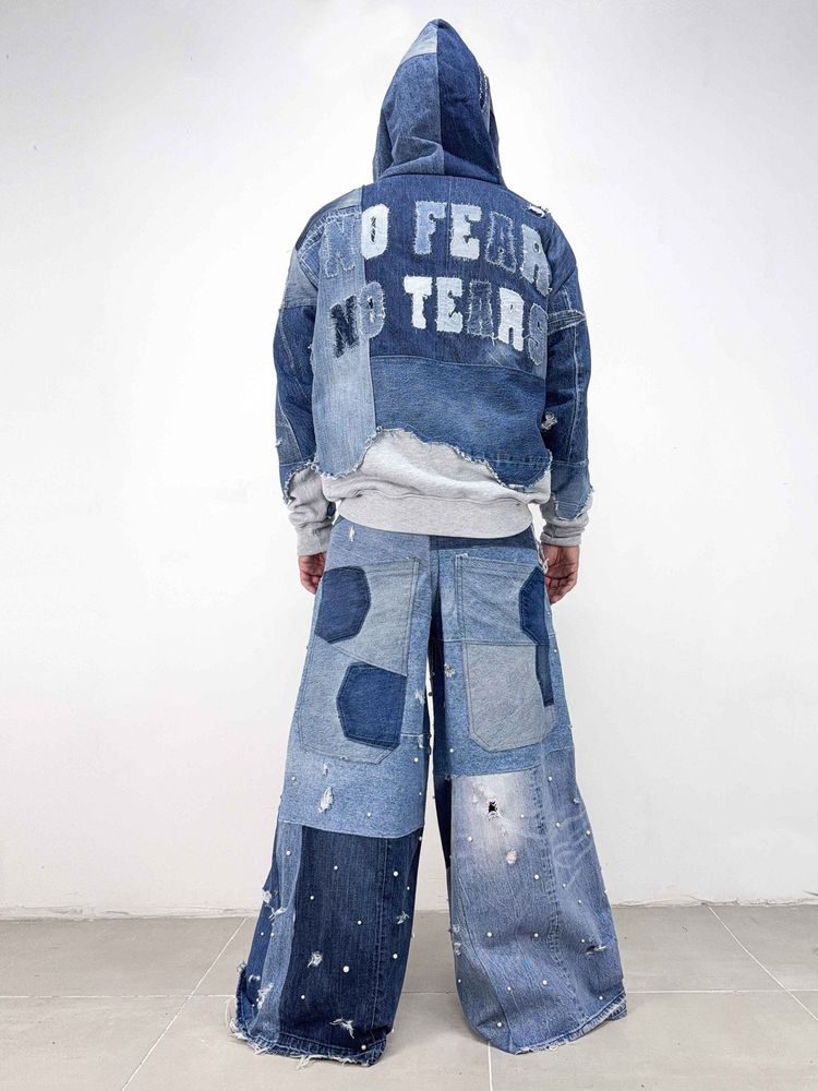 Oversized Denim Zip Hoodie image 5