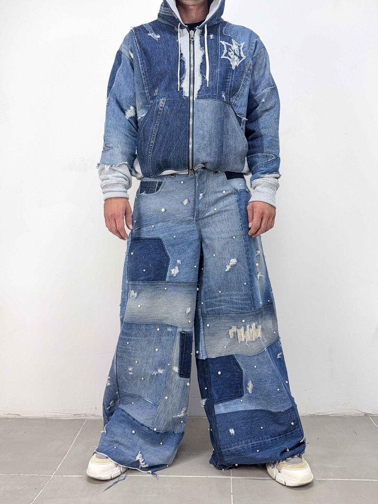 Oversized Denim Zip Hoodie image 4