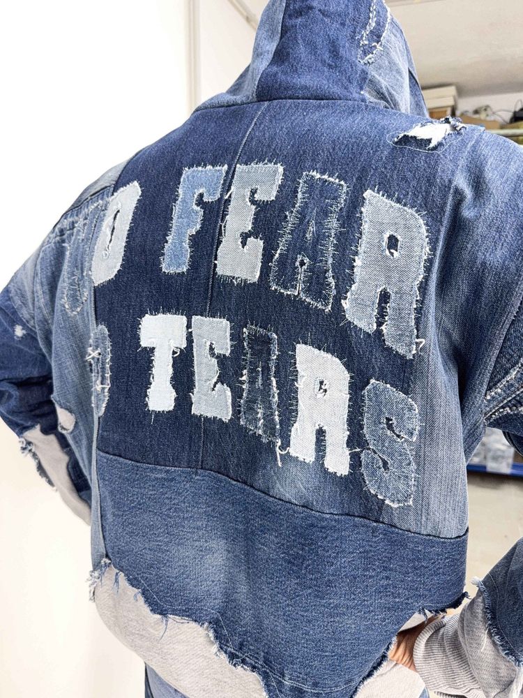 Oversized Denim Zip Hoodie image 8