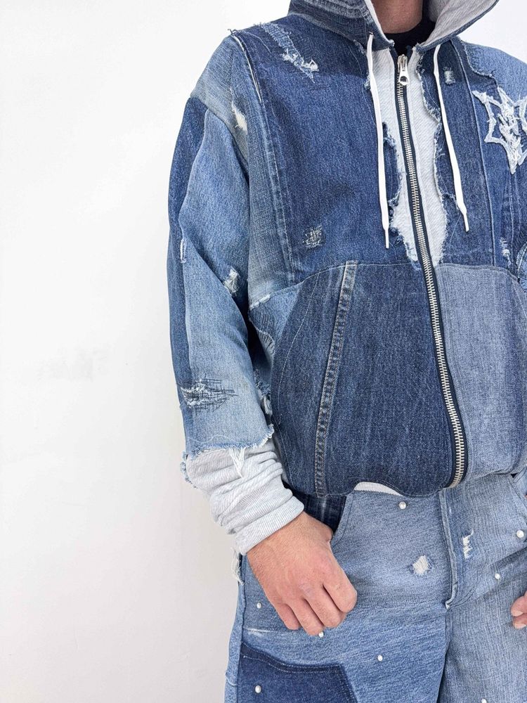 Oversized Denim Zip Hoodie image 7
