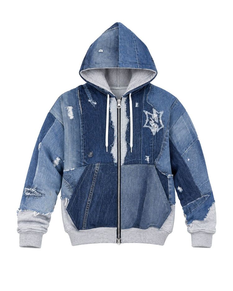 Oversized Denim Zip Hoodie image 1