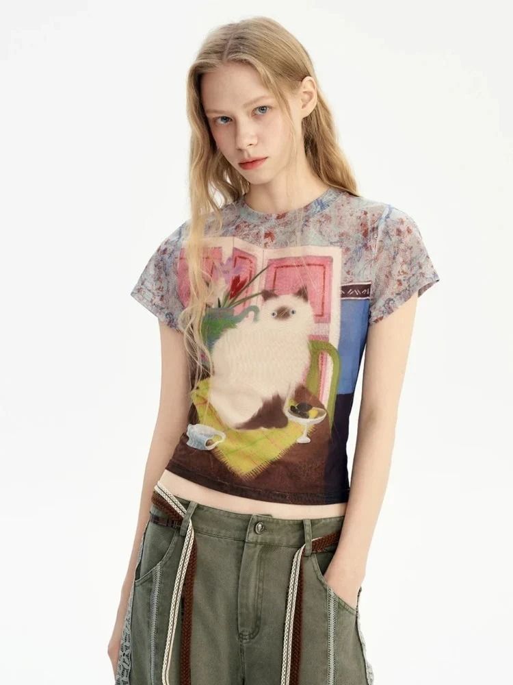 Graphic Print Short Sleeve Top obraz 1