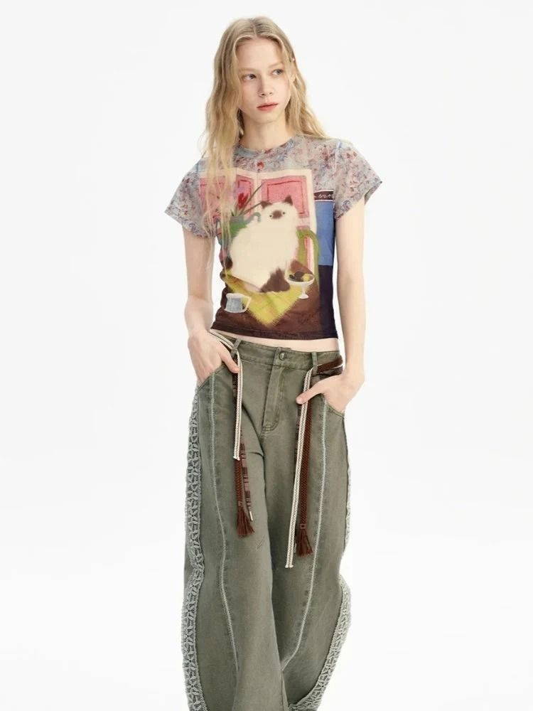 Graphic Print Short Sleeve Top obraz 2