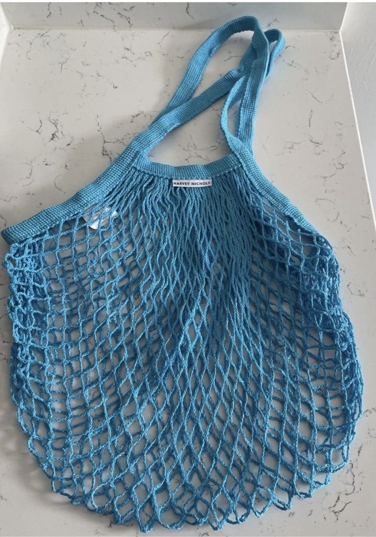 Harvey Nichols Branded Turquoise Blue Small String Bag 70s Retro Style