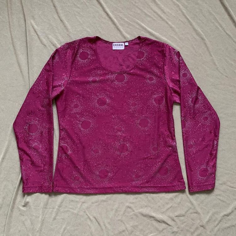 Y2K Burgundy Long Sleeve Sparkly Top