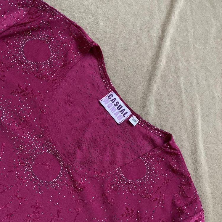 Y2K Burgundy Long Sleeve Sparkly Top imagen 2
