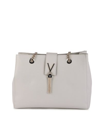 White Handbag With Chain Strap And Tassel Detail