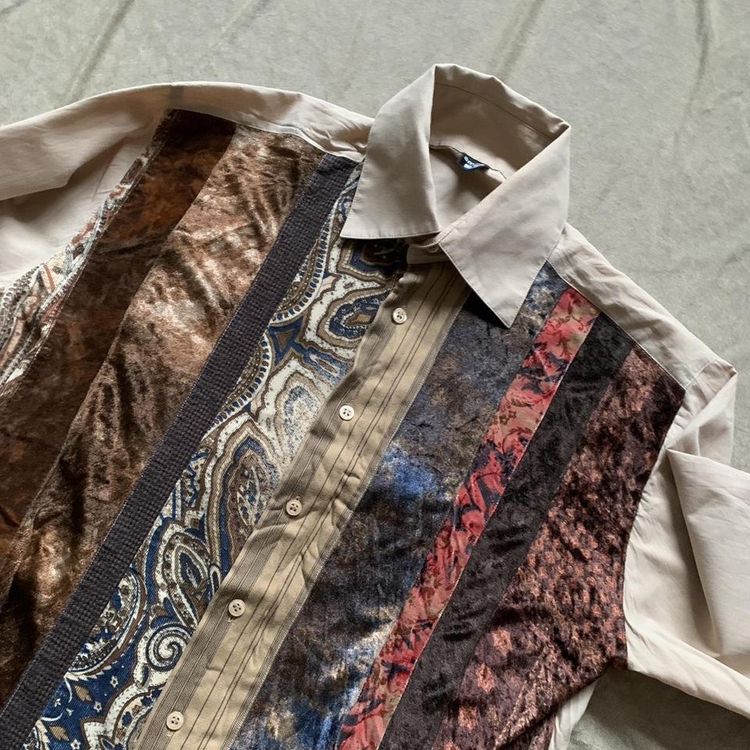 Vintage Boho Velour Patchwork Shirt image 2