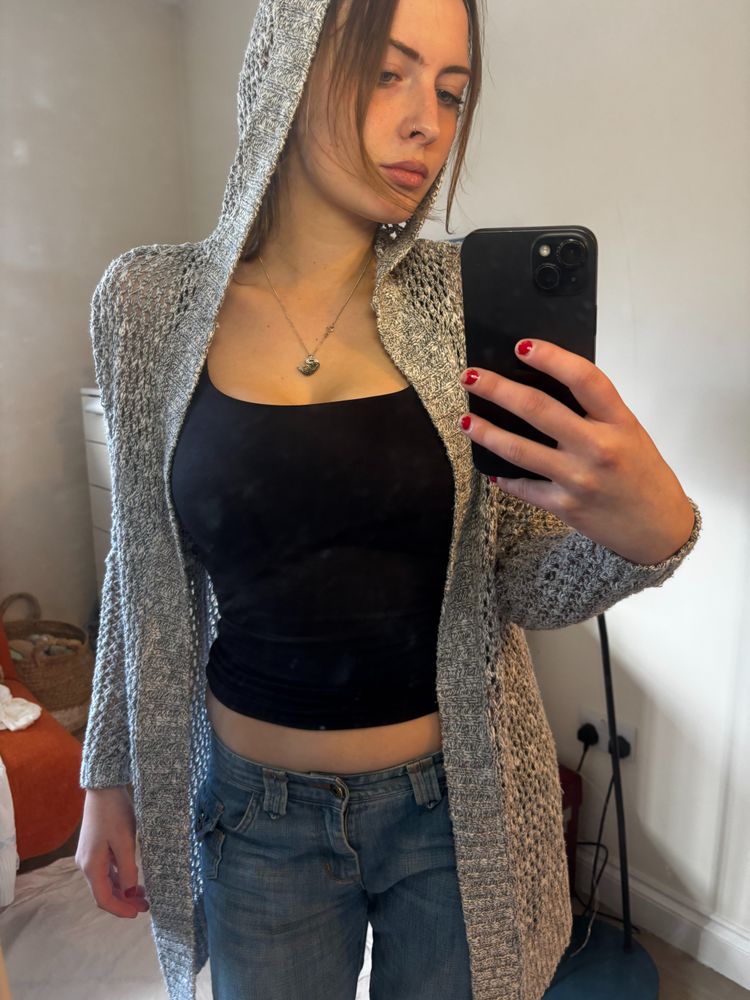 Hollister Co. Original Hollister Grey Knitted Hooded Cardigan product image