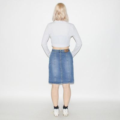 Vintage Y2K button denim midi skirt in blue 3
