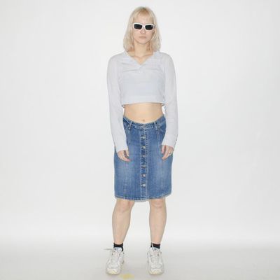 Vintage Y2K button denim midi skirt in blue 1