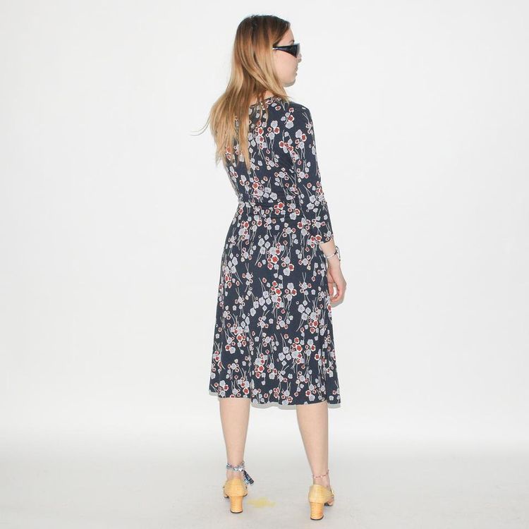Vintage 90s floral print summer midi dress in black image 3