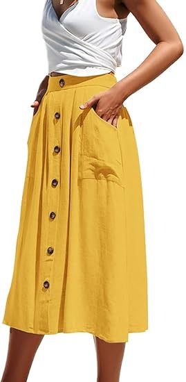 Yellow Button-Front Midi Skirt image 1