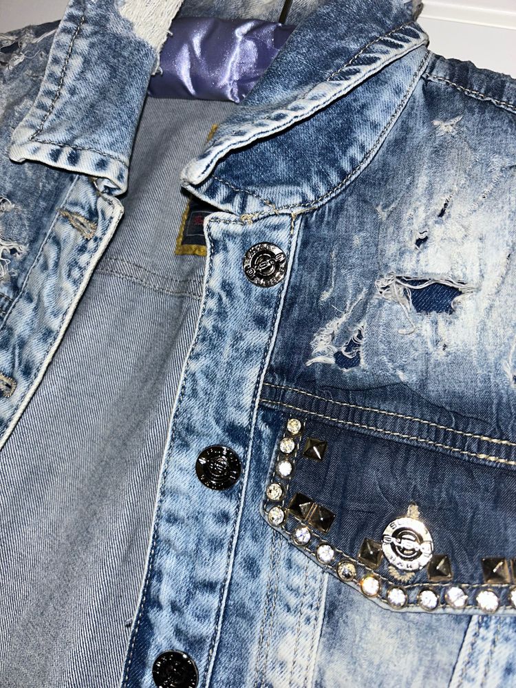 Other distressed denim jacket with studded pocket product image