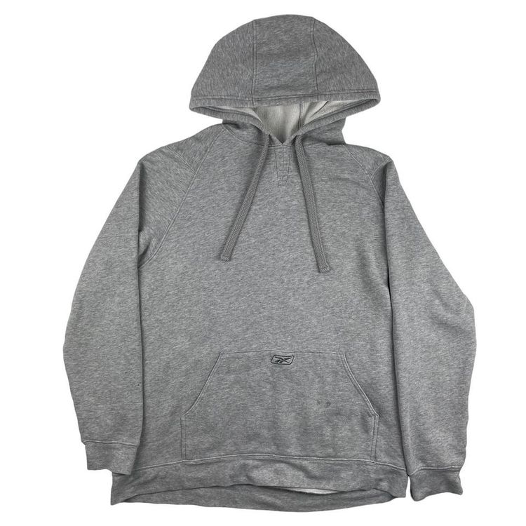 Y2K Vintage Reebok Embroidered Centre Logo Hoodie Grey XL