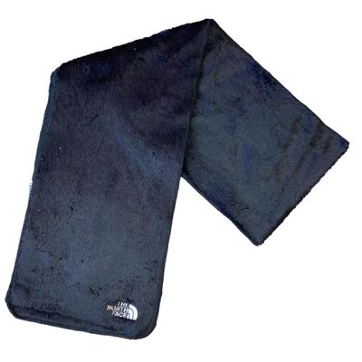 The north face black furry soft scarf with embroidered spellout logo on front 1