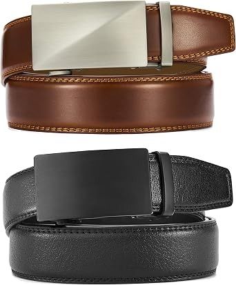 Brown And Black Leather Belts With Metal Buckles image 1