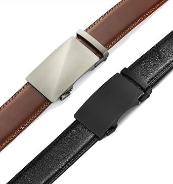 Brown And Black Leather Belts With Metal Buckles image 2