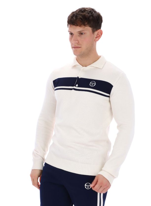 Polo Sergio Tacchini Damarindo Long Sleeve Knitted Polo Shirt Gardenia/Navy product image