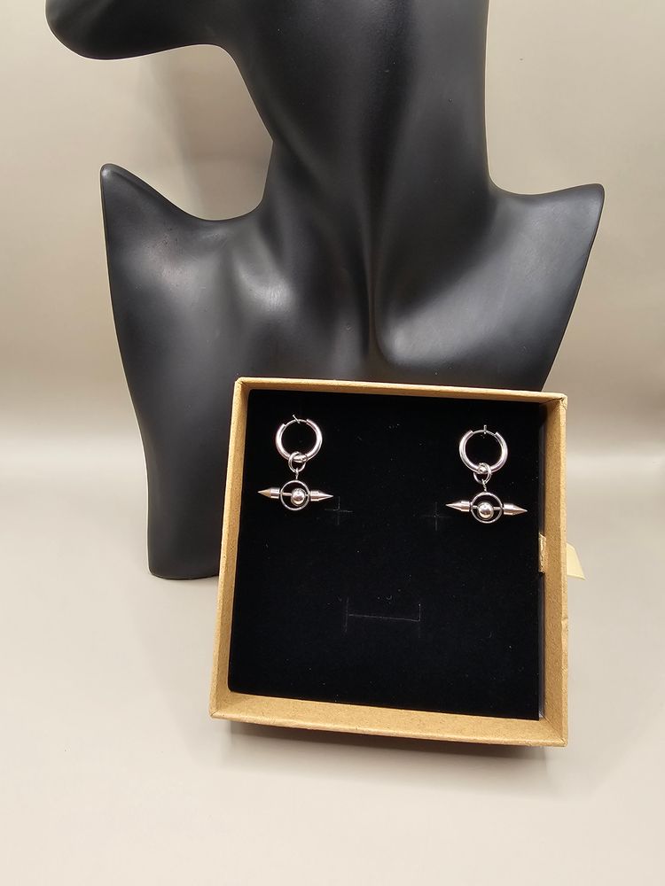 Other Silver Stainless Steel Hoop Earrings With Pointed Bar Design product image