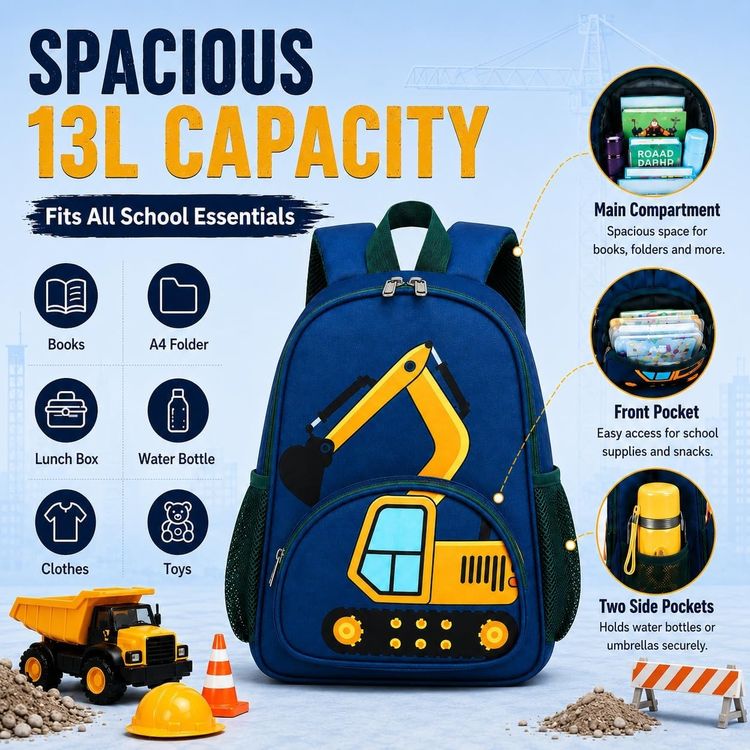 Immagine di Blue Backpack With Yellow Excavator Design 3