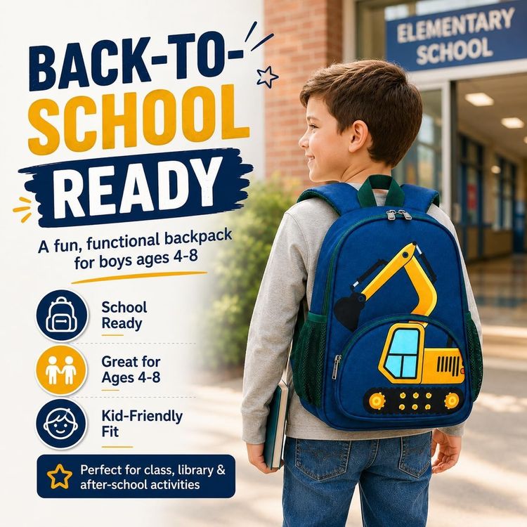 Immagine di Blue Backpack With Yellow Excavator Design 2