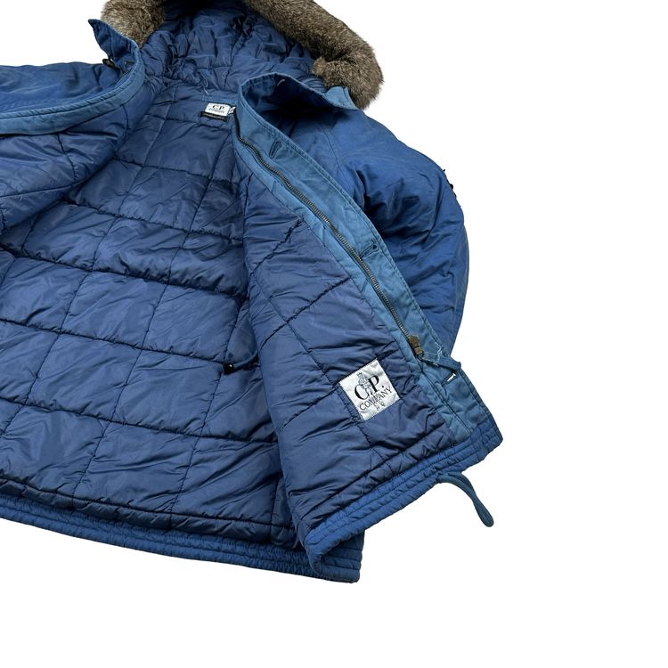 CP Company Vintage 90's Blue Fur Hood Junior Zipped Jacket - Small image 6