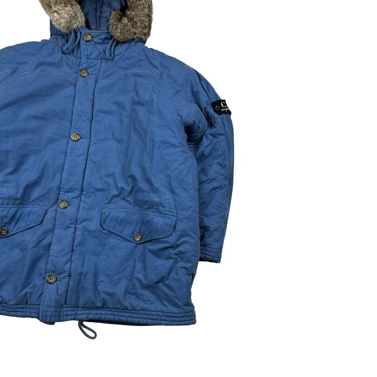 CP Company Vintage 90's Blue Fur Hood Junior Zipped Jacket - Small image 3