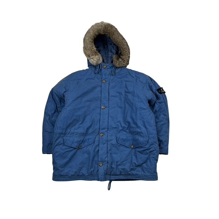 CP Company Vintage 90's Blue Fur Hood Junior Zipped Jacket - Small image 1
