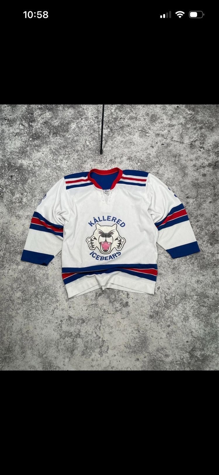 White Hockey Jersey With Kallered Ice Bears Logo
