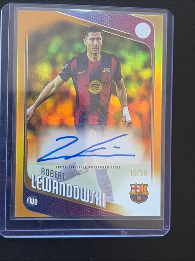🔥Auto /50 Robert Lewandowski Topps Flagship Gold Foil🔥+Free 8 bit Trading Card