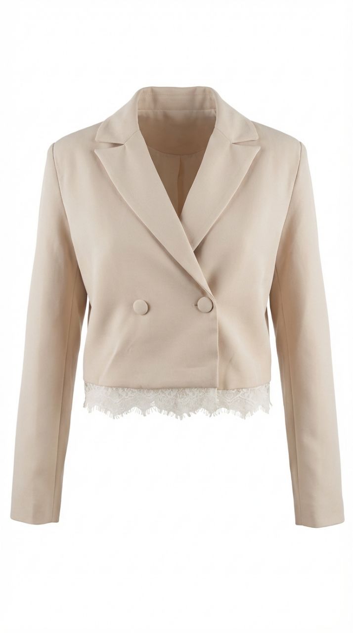 Immagine di Beige Light,Lazzerini Tiziana Structured Cropped Blazer,Light Beige – Made in Italy 3