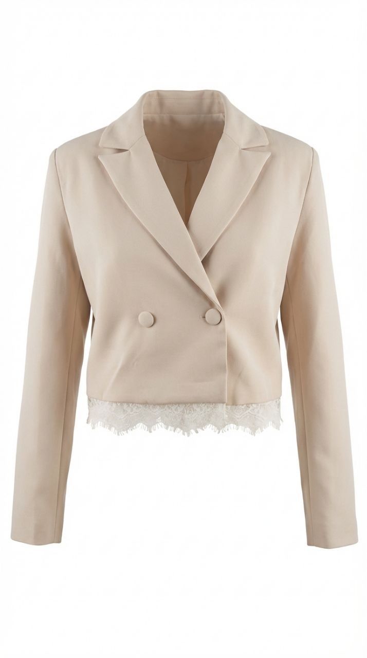 Beige Light,Lazzerini Tiziana Structured Cropped Blazer,Light Beige – Made in Italy