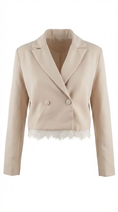 Beige Light,Lazzerini Tiziana Structured Cropped Blazer,Light Beige – Made in Italy