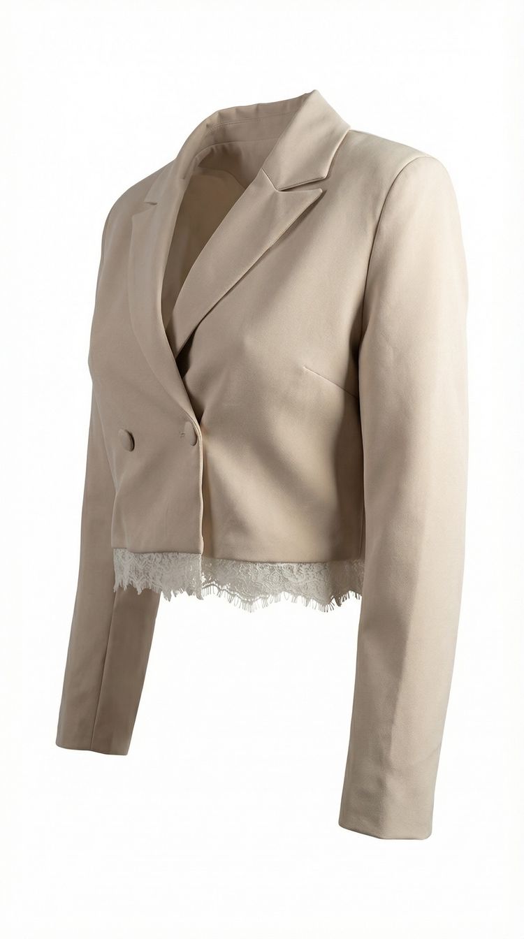 Immagine di Beige Light,Lazzerini Tiziana Structured Cropped Blazer,Light Beige – Made in Italy 4