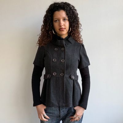 Charcoal bi-material peacoat - Size M